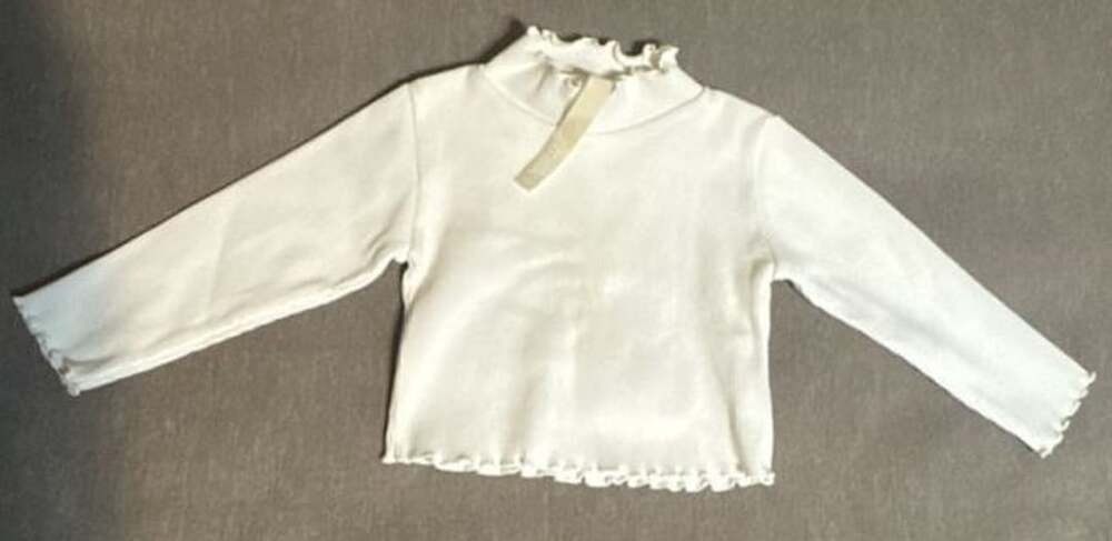 Millk White Ribbed Lettuce Edge Long Sleeve Top Size 2Y toddler